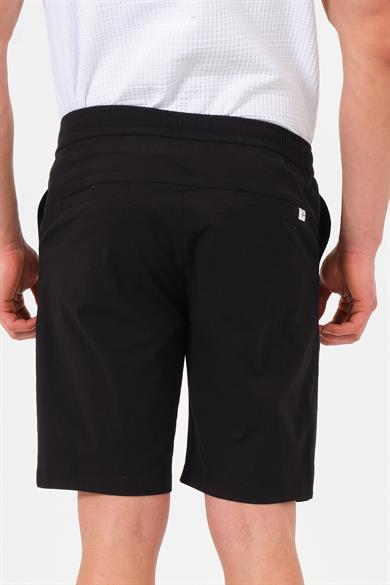 Erkek Siyah Standart Fit Normal Kesim %100 Pamuk Cepli Dokuma Şort