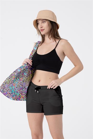 Renkli Zebra Desenli , Astarlı Kendinden Saplı, Geniş Hacimli Plaj Çantası