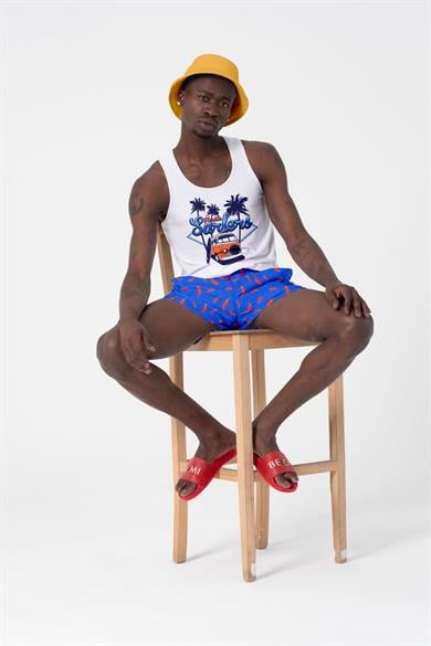 Sax Mavi Biber Desenli Standart Boy Erkek Deniz ve Havuz Şortu