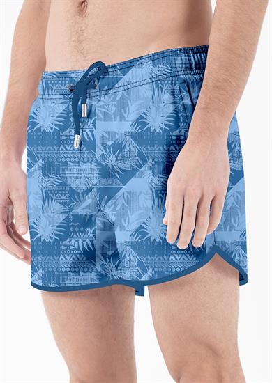 Tropikal Saks Mavi Desenli Mini Boy Erkek Mayo Deniz Şortu 
