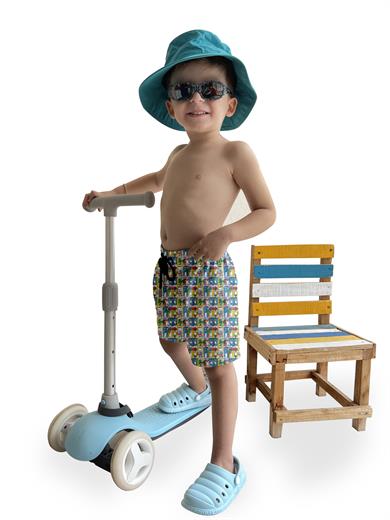 Renkli Desenli Standart Boy Erkek Çocuk Mayo Deniz Şortu 