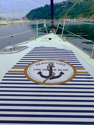 Marin Çapa Desenli Lacivert Beyaz Unisex Plaj Havlusu 70x150