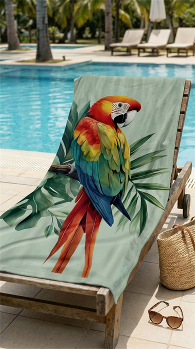 Renkli Kuş Desenli Yüksek Su Emici 70x150cm Plaj Havlusu