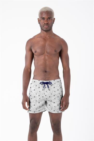 Marin Çapa Desenli Beyaz Standart Boy Erkek Mayo Deniz ve Havuz Şortu