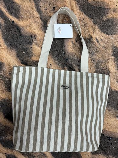 Haki Çizgili Pamuklu Plaj Çantası