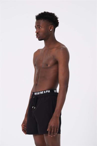 Siyah Boxer Lastikli Standart Boy Erkek Deniz ve Havuz Şortu 