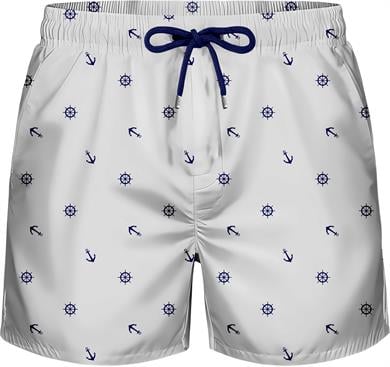 Marin Çapa Desenli Beyaz Standart Boy Erkek Mayo Deniz ve Havuz Şortu