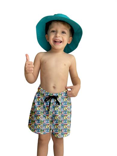 Renkli Desenli Standart Boy Erkek Çocuk Mayo Deniz Şortu 