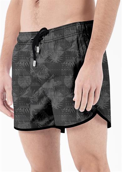 Tropikal Siyah Desenli Mini Boy Erkek Mayo Deniz Şortu 