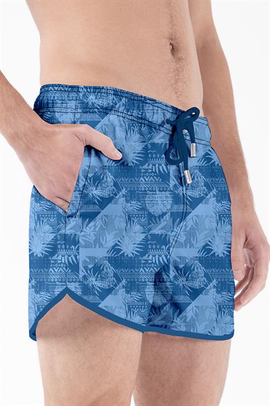 Tropikal Saks Mavi Desenli Mini Boy Erkek Mayo Deniz Şortu 