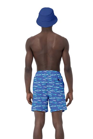 Hawaii Beach Mavi Balık Baskılı Esnek kumaş Standart Boy Erkek Deniz Şortu