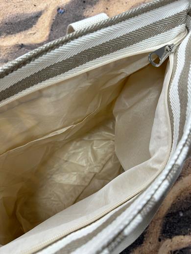 Haki Çizgili Pamuklu Plaj Çantası