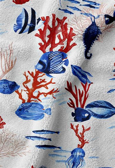 Balık ve Mercan Desenli Renkli Yüksek Su Emici 70x150cm Plaj Havlusu