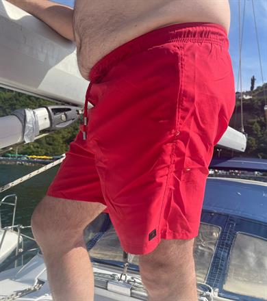 Kırmızı Büyük Beden Standart Boy Erkek Mayo Deniz Şortu 