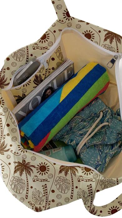 Palmiye Desenli Krem Rengi Parçalı Kendinden Saplı Astarlı Kadın Plaj Çantası 