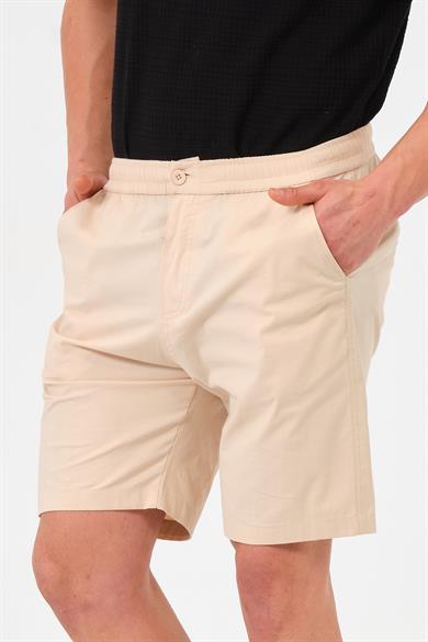 Erkek Ekru Standart Fit Normal Kesim %100 Pamuk Cepli Dokuma Şort