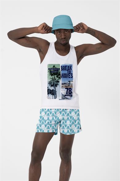 Kaplumbağa Desenli Standart Boy Erkek Deniz ve Havuz Şortu