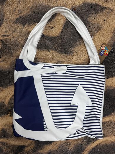 Marin Çapa Desenli Yüksek Su Emicili Çanta Olabilen Plaj Havlusu