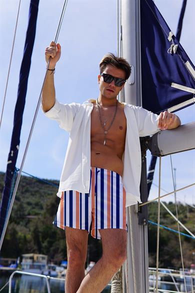 Çizgi Desenli Standart Boy Erkek Mayo Deniz Şortu