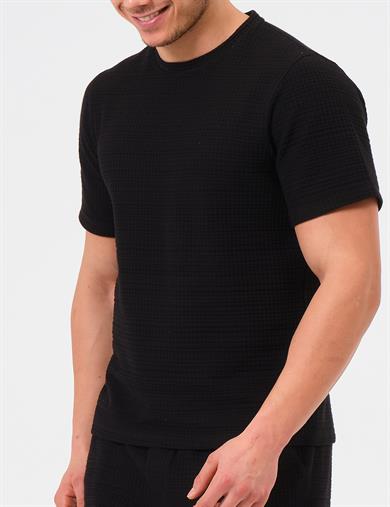 Erkek Siyah %100 Pamuk Oversize Bisiklet Yaka Basic Tişört 