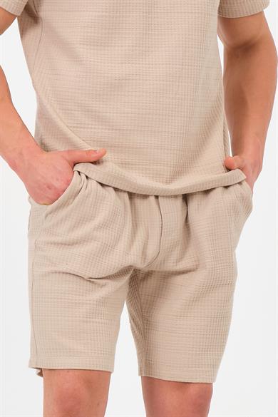 Erkek Bej Oversize Cepli Recycle %100 Pamuklu Standart Boy Şort