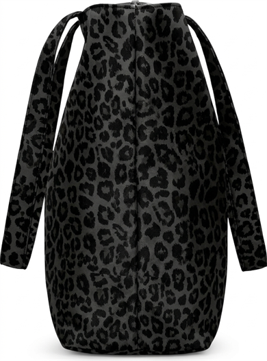 Leopar Desenli Siyah Parçalı Kendinden Saplı Astarlı Kadın Plaj Çantası 