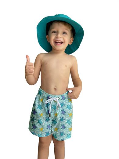 Kaplumbağa Desenli Renkli Standart Boy Erkek Çocuk Mayo Deniz Şortu