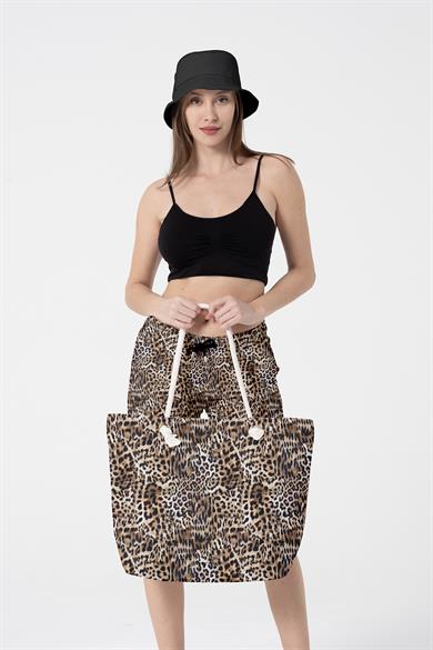 Leopar Desenli Kalın Malzemeli,Geniş Hacimli Kadın Plaj Çantası