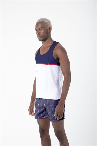 Desenli Sıfır Kol Nefes Alan Kumaş Erkek Atlet