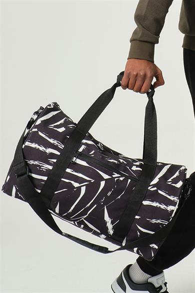 Siyah Desenli Kilitli Unisex Seyahat Çantası - Kabin Boy El Valizi - Spor Çantası