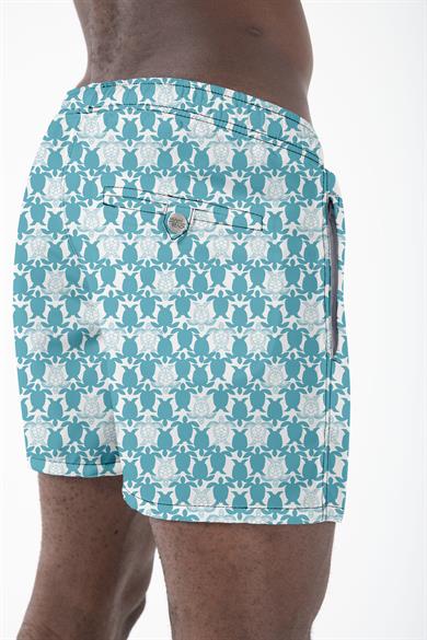 Kaplumbağa Desenli Standart Boy Erkek Deniz ve Havuz Şortu
