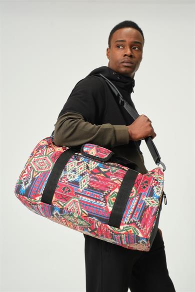 Etnik Desenli Kilitli Unisex Seyahat Çantası - Kabin Boy El Valizi - Spor Çantası