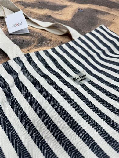 Lacivert Çizgili Pamuklu Plaj Çantası