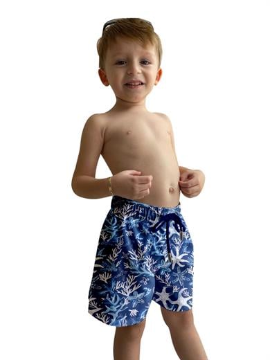 Lacivert Deniz Yıldızı Desenli Standart Boy Erkek Çocuk Mayo Deniz Şortu 