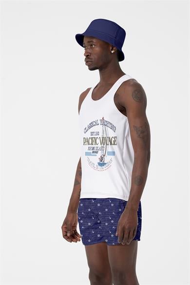Marin Çapa Desenli Lacivert Standart Boy Erkek Mayo Deniz ve Havuz Şortu