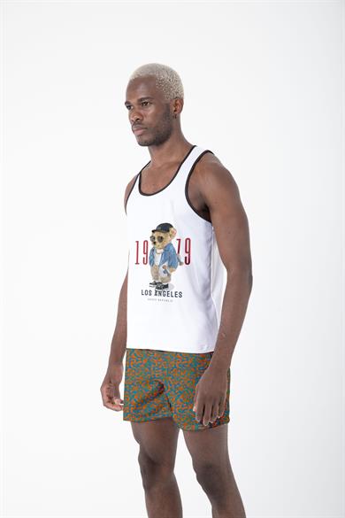 Desenli Sıfır Kol Nefes Alan Kumaş Erkek Atlet