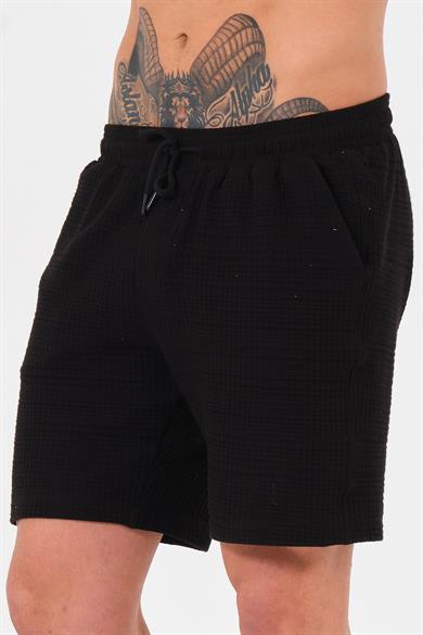 Erkek Siyah  Oversize Cepli Recycle %100 Pamuklu Standart Boy Şort