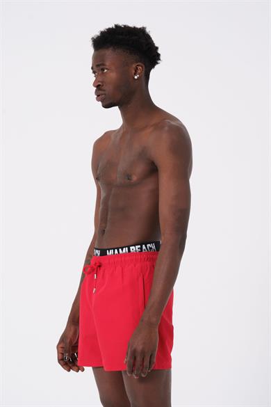 Kırmızı Boxer Lastikli Standart Boy Erkek Deniz ve Havuz Şortu 
