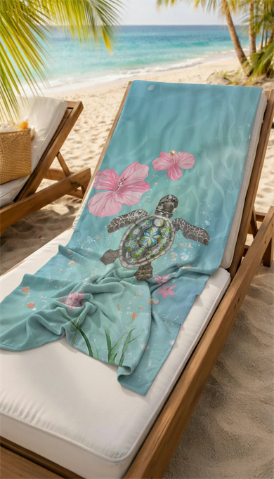 Kaplumbağa Desenli Renkli Yüksek Su Emici 70x150cm Plaj Havlusu