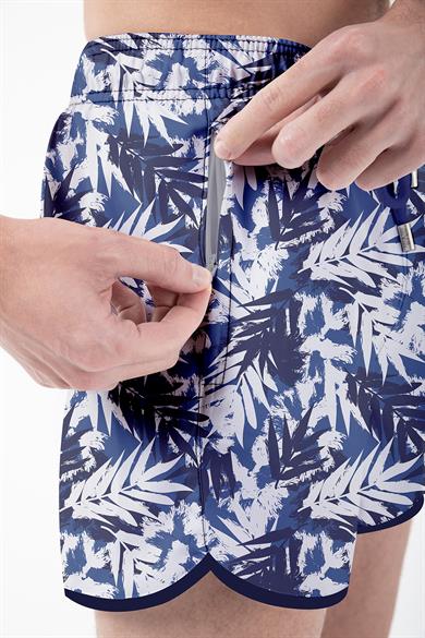 Yaprak Desenli Lacivert Mini Boy Erkek Mayo Deniz Şortu