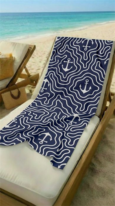 Marin Çapa Desenli Lacivert Yüksek Su Emici 70x150cm Plaj Havlusu