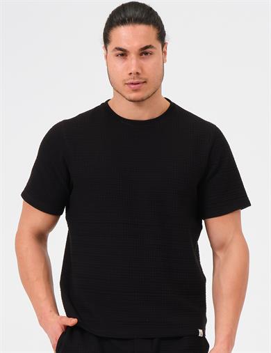 Erkek Siyah %100 Pamuk Oversize Bisiklet Yaka Basic Tişört 