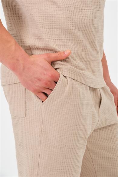 Erkek Bej Oversize Cepli Recycle %100 Pamuklu Standart Boy Şort