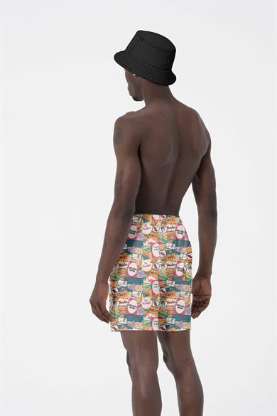 Hawaii Beach Renkli Baskılı Esnek kumaş Standart Boy Erkek Deniz Şortu