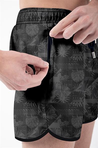 Tropikal Siyah Desenli Mini Boy Erkek Mayo Deniz Şortu 