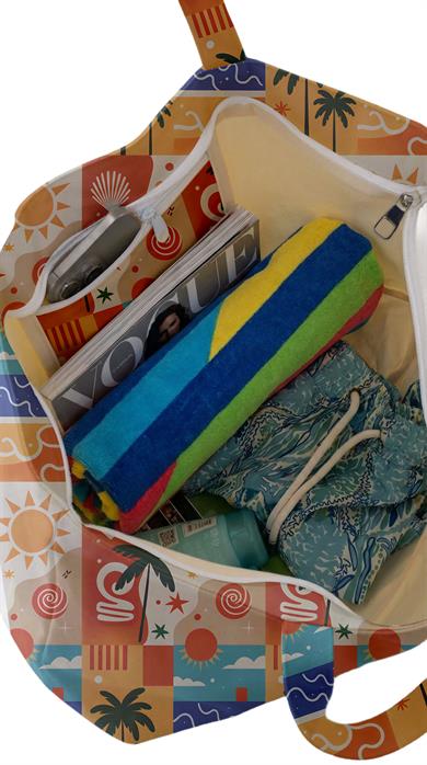 Patchwork Desenli Parçalı Kendinden Saplı Astarlı Kadın Plaj Çantası 