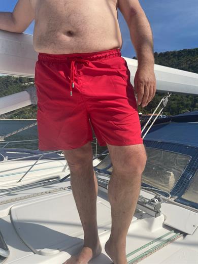 Kırmızı Büyük Beden Standart Boy Erkek Mayo Deniz Şortu 