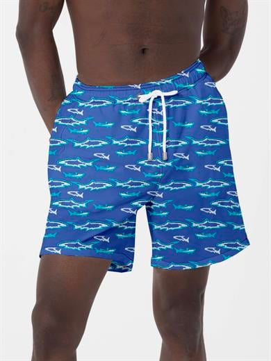 Hawaii Beach Mavi Balık Baskılı Esnek kumaş Standart Boy Erkek Deniz Şortu