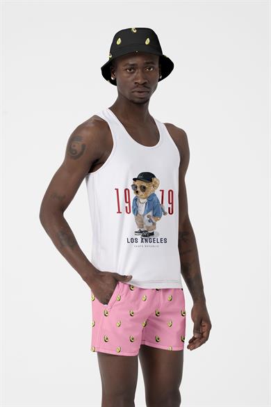 Pembe Avokado Desenli Standart Boy Erkek Deniz ve Havuz Şortu 