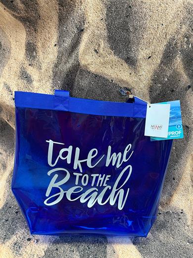 Kadın Take me To The Beach Baskılı Şeffaf Mavi PVC Plaj, Tatil , Kozmetik Çanta 42x37CM